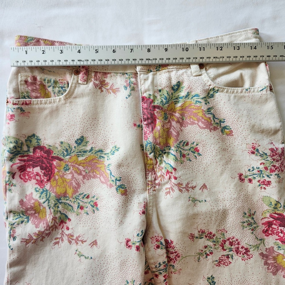 BDG Urban Outfitters Floral Mom Jeans Cream Pink Rose High Rise Taper sz 28 - Picture 6 of 8